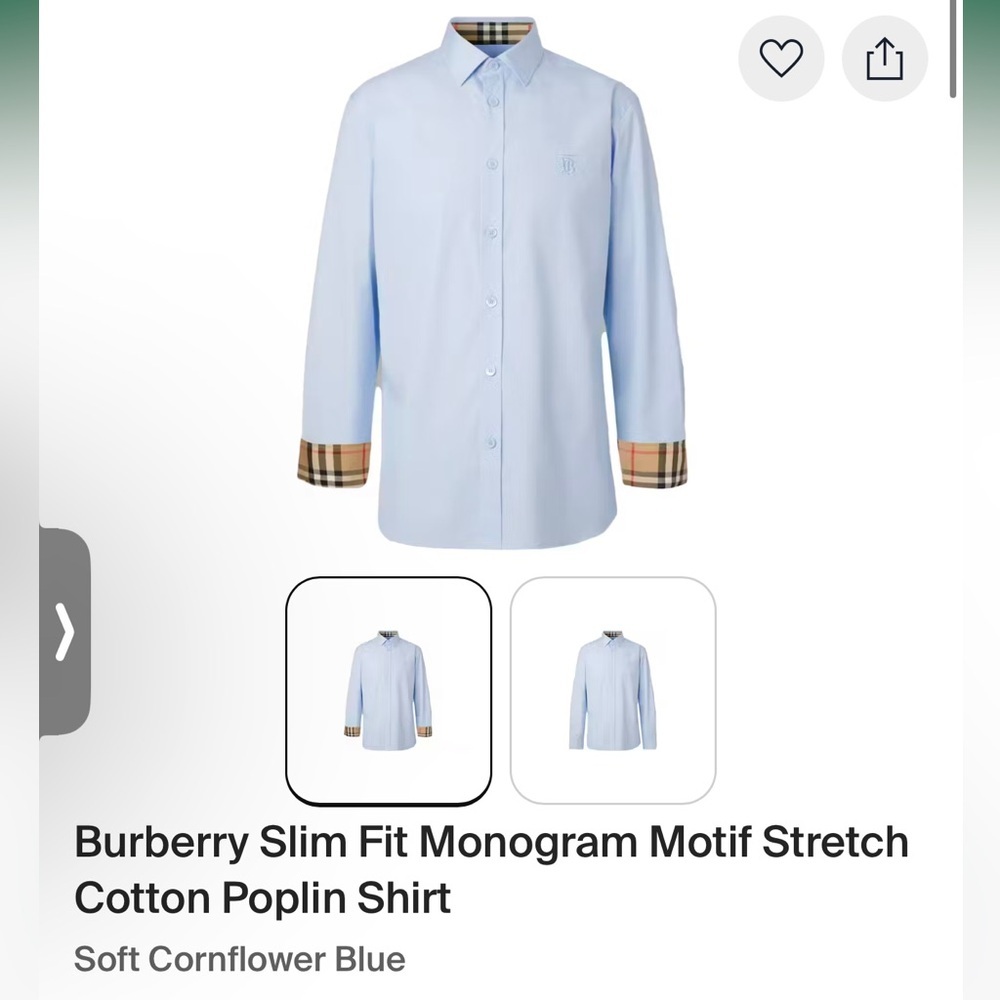 Burberry Monogram Stretch Slim Front Cotton Poplin Shirt Size M - Picture 1 of 5